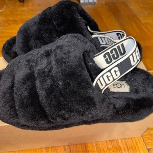 Ugg Black Fur Slides size 9